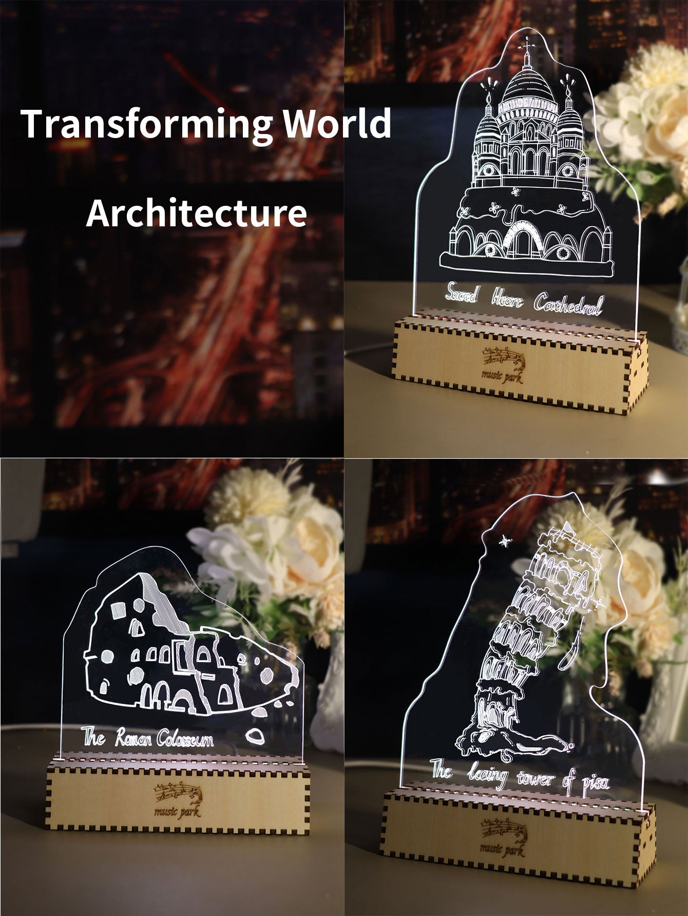 Factory wholesale Leaning Tower of Pisa Famous Building Gifts For Best Friend Women 3D Puzzle Engraved Night