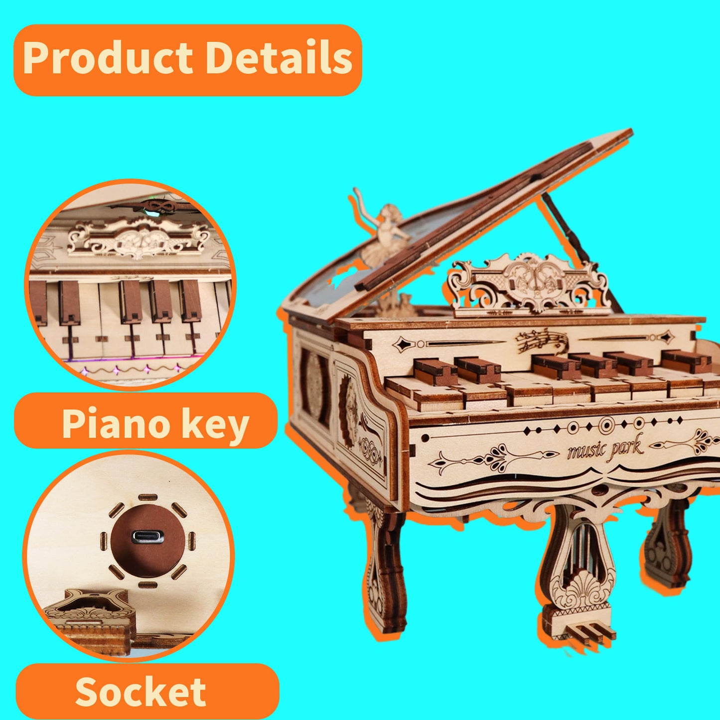 3D Wooden Puzzles Model Kits for adults to build piano Music Box Can be Paly With Lights Gifts for Christmas
