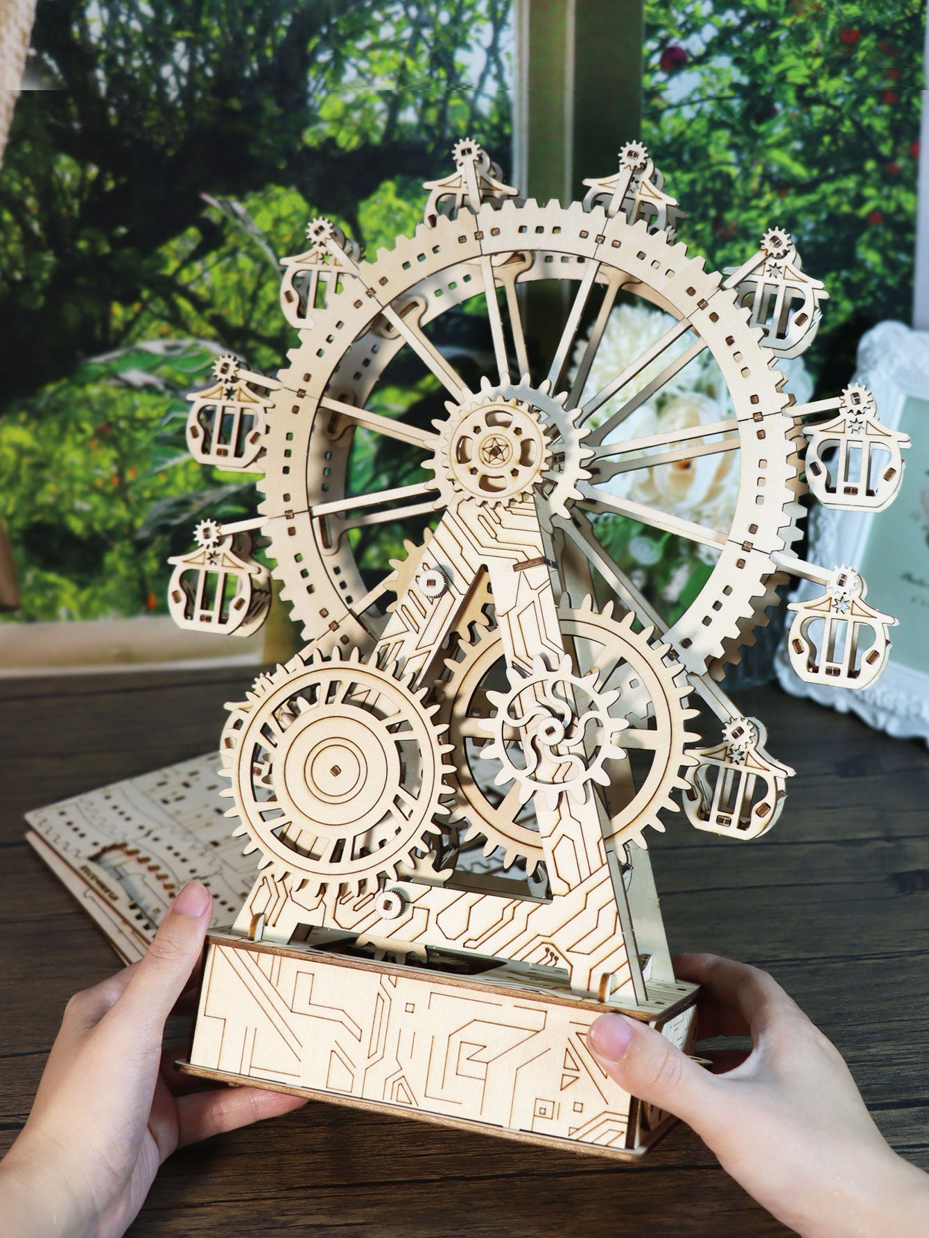 gear wheel puzzle Factory wholesale 3d Wooden Puzzle Gear Ferris Wheel Music Box You Are – Music Park Model Toys