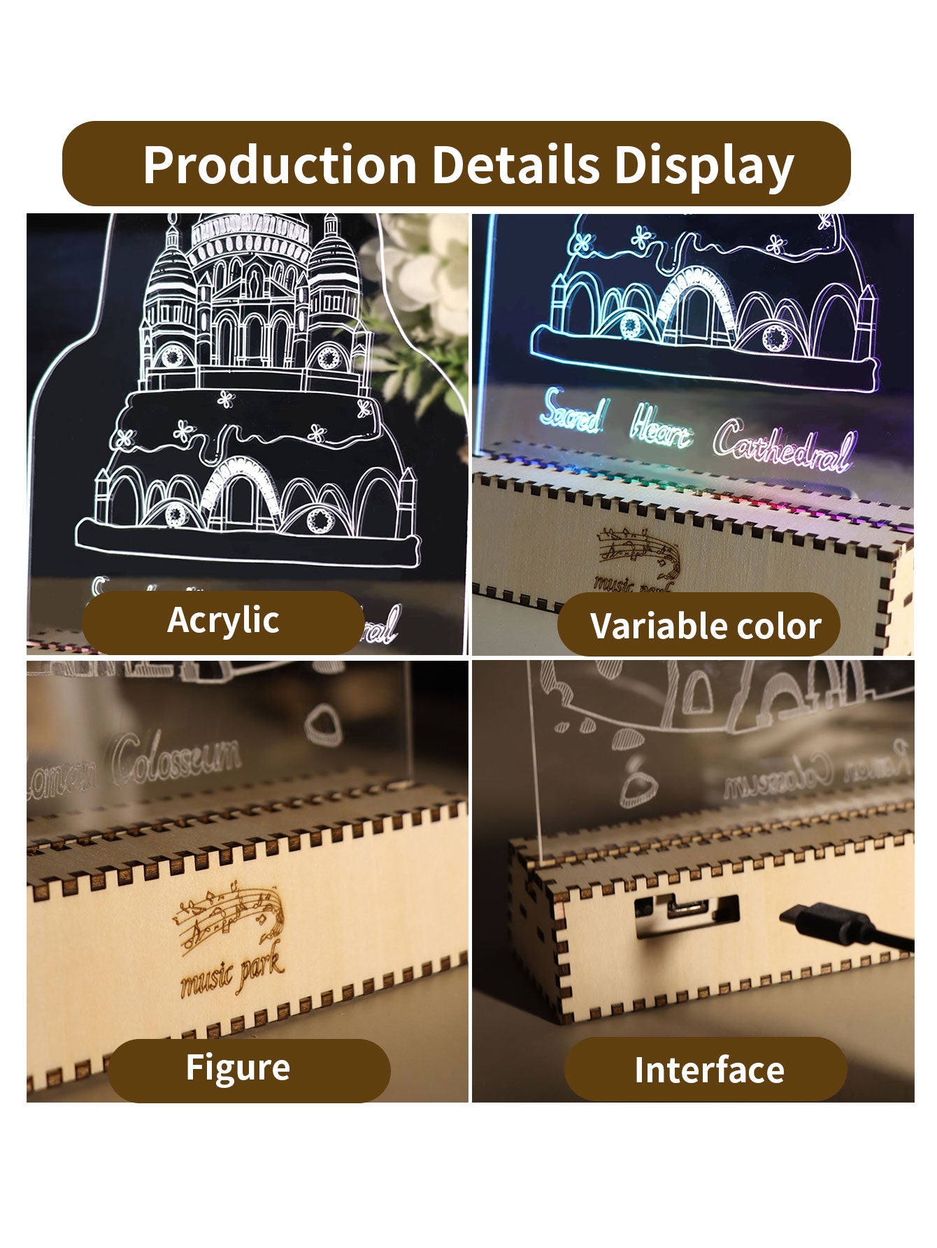 Factory wholesale Sacred Heart Cathedral Famous Building Gifts For Best Friend Women 3D Puzzle Engraved Night Light Long Distance Friendship Gift For Her Bestie Soul Sister BFF Coworker