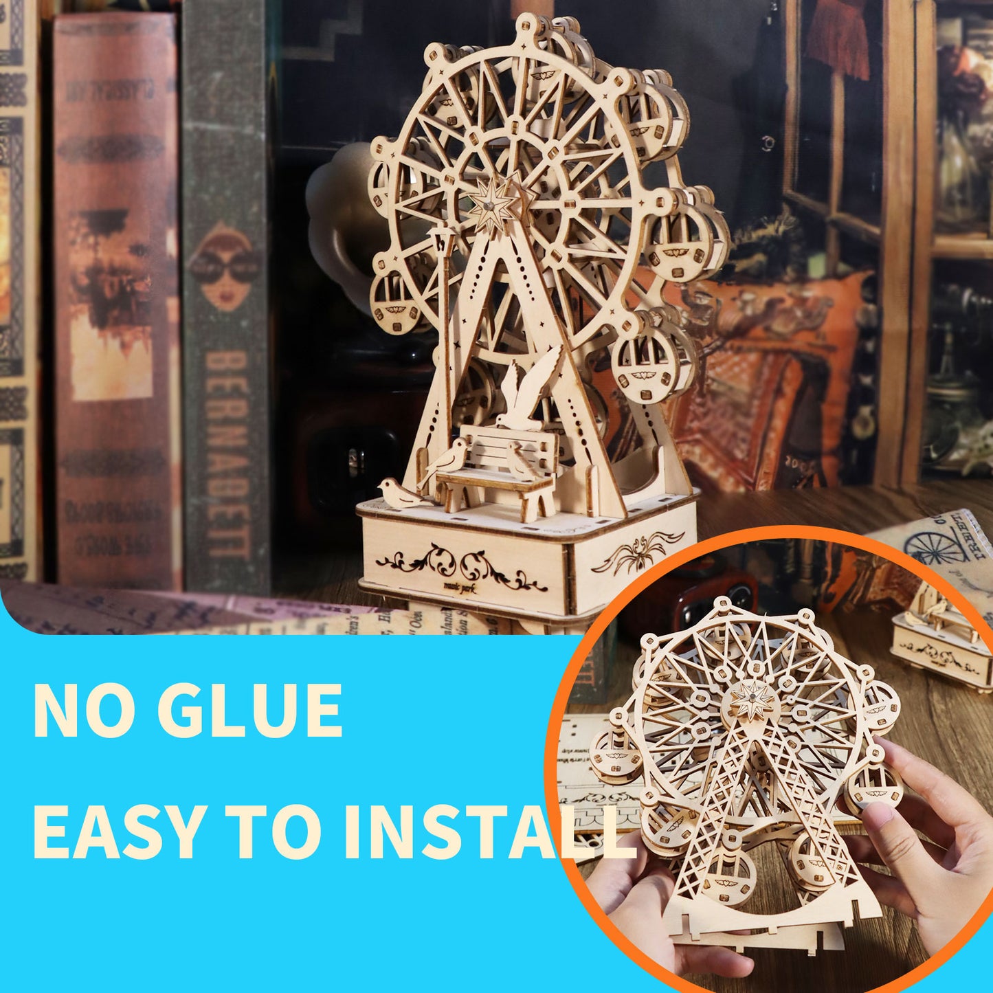 3D Wooden Puzzles Music Box Ferris Wheel DIY Crafts Handmade Model Kits for Women Birthday Gifts