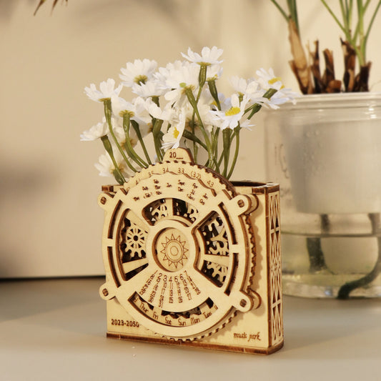 Factory wholesale 3D Wooden Puzzles Perpetual Calendar Pen holder Mechanical Models Propelled Construction Model Kits For Teens and Adults Age14+