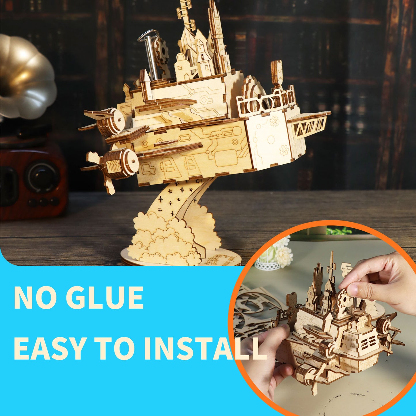 3D Wooden Puzzles Moving Castle Music Box kits Castle Building Model DIY Crafts Birthday Gift for Women