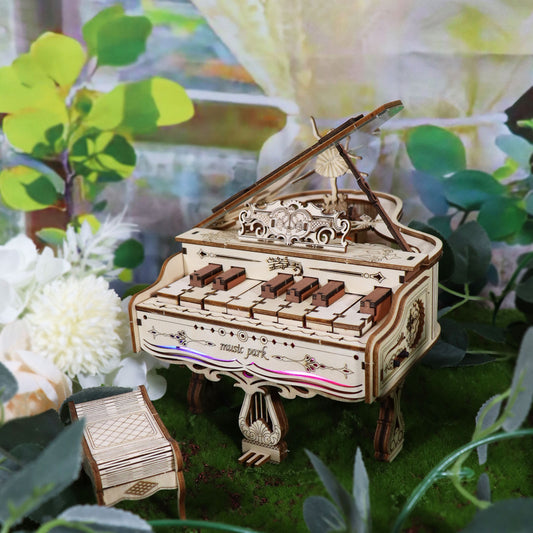 3D Wooden Puzzles Model Kits for adults to build piano Music Box Can be Paly With Lights Gifts for Christmas