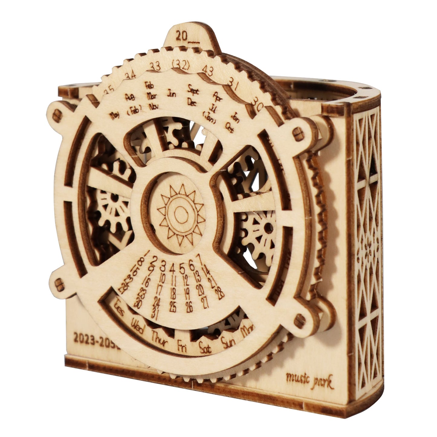 Factory wholesale 3D Wooden Puzzles Perpetual Calendar Pen holder Mechanical Models Propelled Construction Model Kits For Teens and Adults Age14+