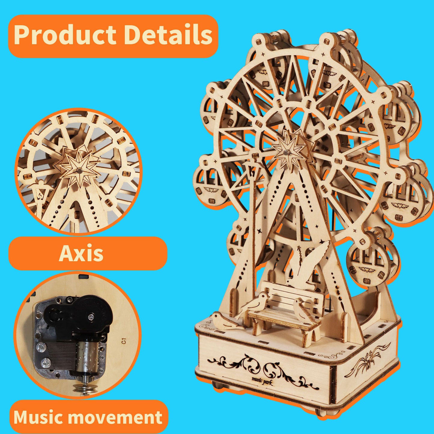 3D Wooden Puzzles Music Box Ferris Wheel DIY Crafts Handmade Model Kits for Women Birthday Gifts