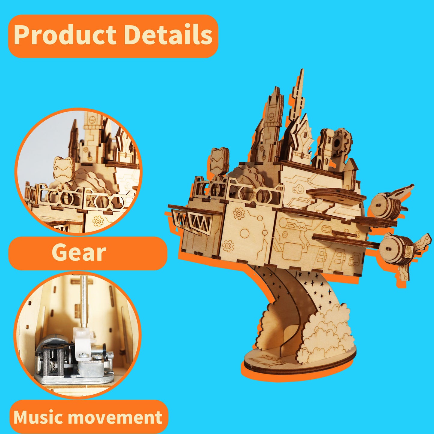 3D Wooden Puzzles Moving Castle Music Box kits Castle Building Model DIY Crafts Birthday Gift for Women