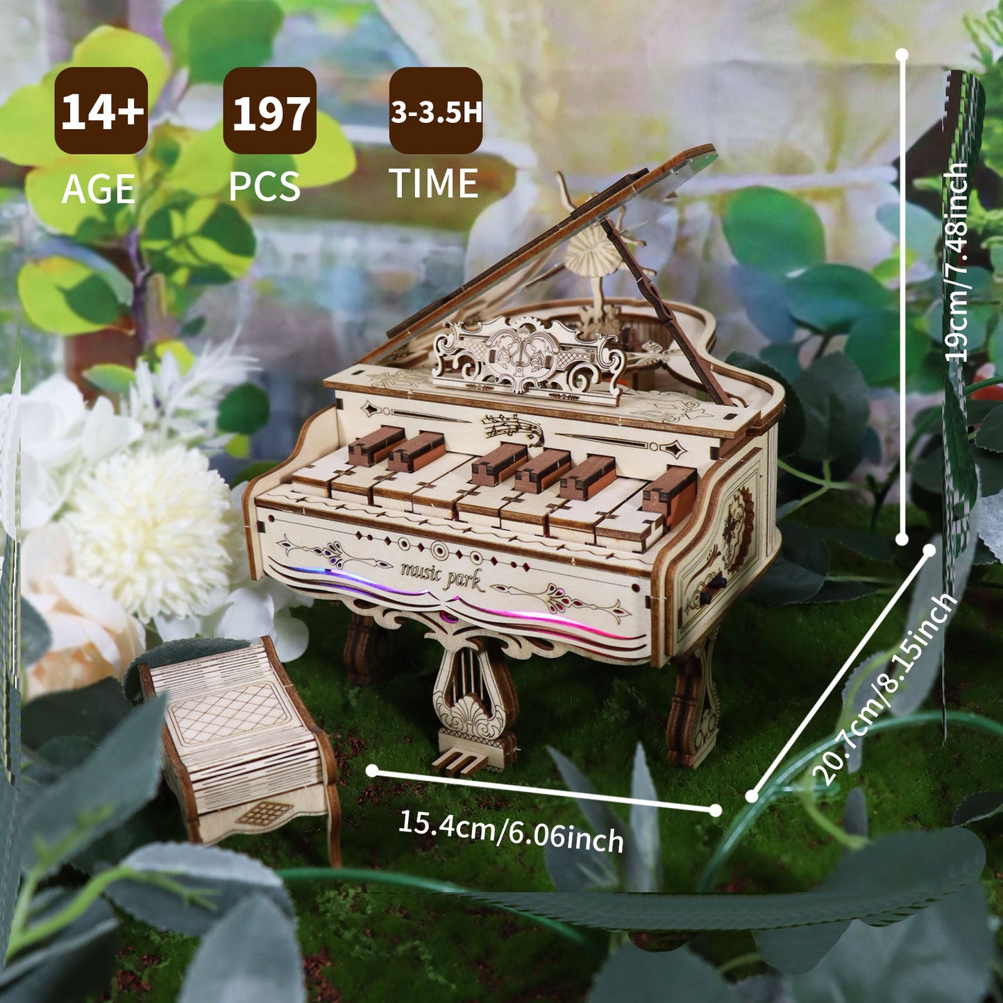 3D Wooden Puzzles Model Kits for adults to build piano Music Box Can be Paly With Lights Gifts for Christmas
