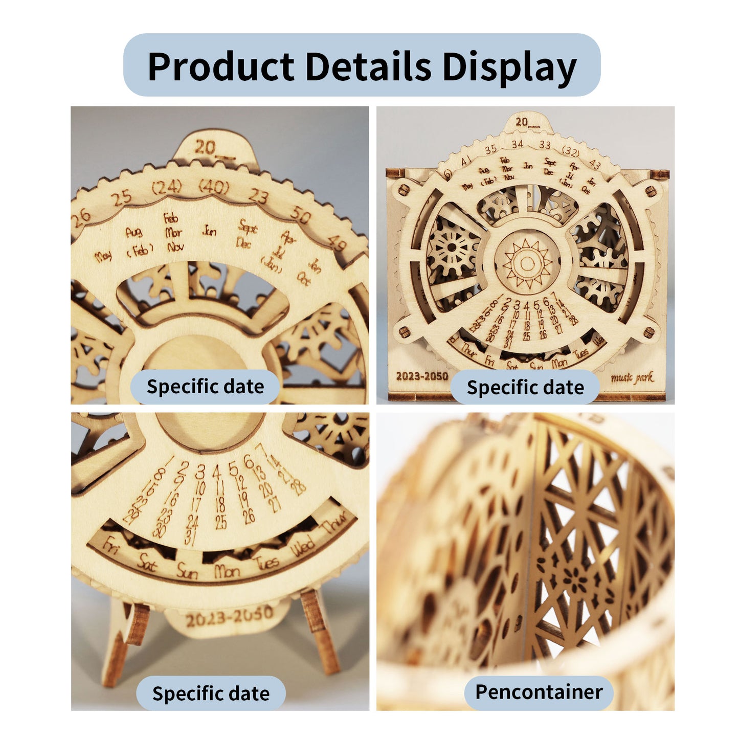 Factory wholesale 3D Wooden Puzzles Perpetual Calendar Pen holder Mechanical Models Propelled Construction Model Kits For Teens and Adults Age14+