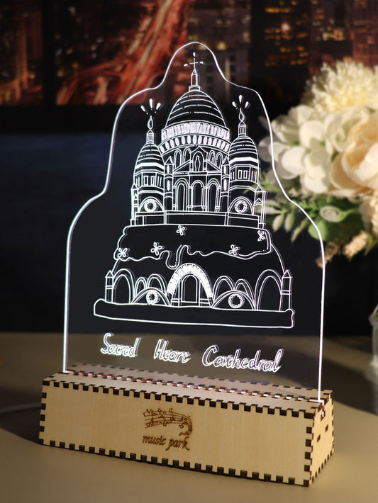 Factory wholesale Sacred Heart Cathedral Famous Building Gifts For Best Friend Women 3D Puzzle Engraved Night Light Long Distance Friendship Gift For Her Bestie Soul Sister BFF Coworker