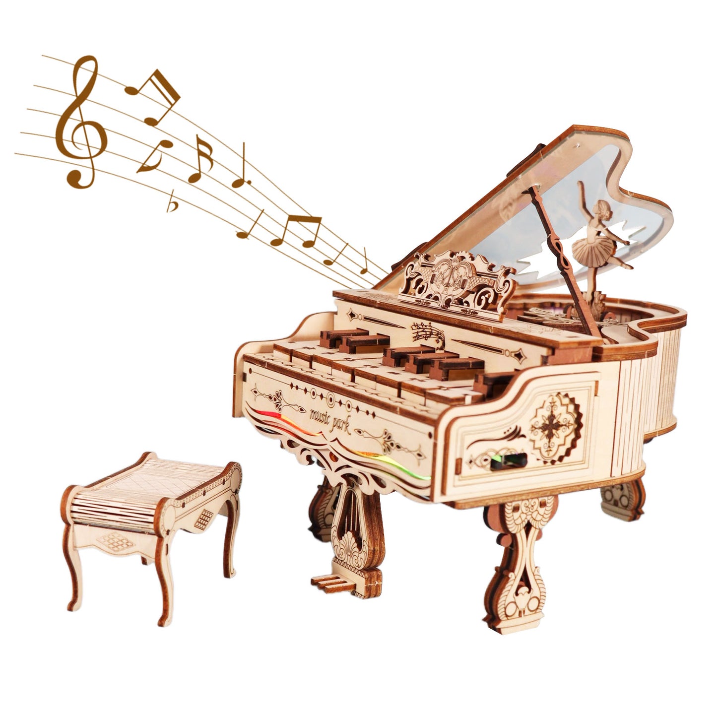 3D Wooden Puzzles Model Kits for adults to build piano Music Box Can be Paly With Lights Gifts for Christmas
