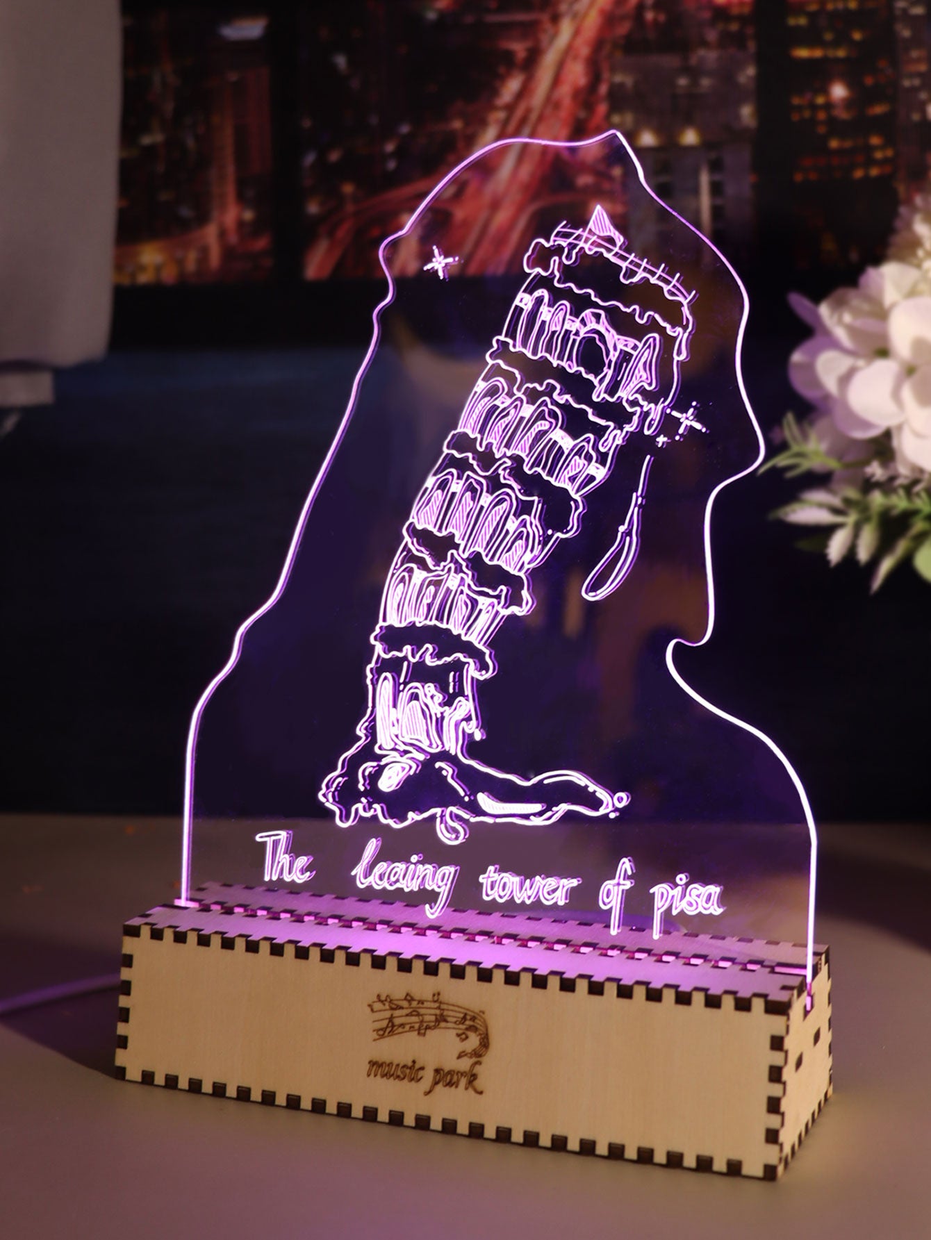 Factory wholesale Leaning Tower of Pisa Famous Building Gifts For Best Friend Women 3D Puzzle Engraved Night