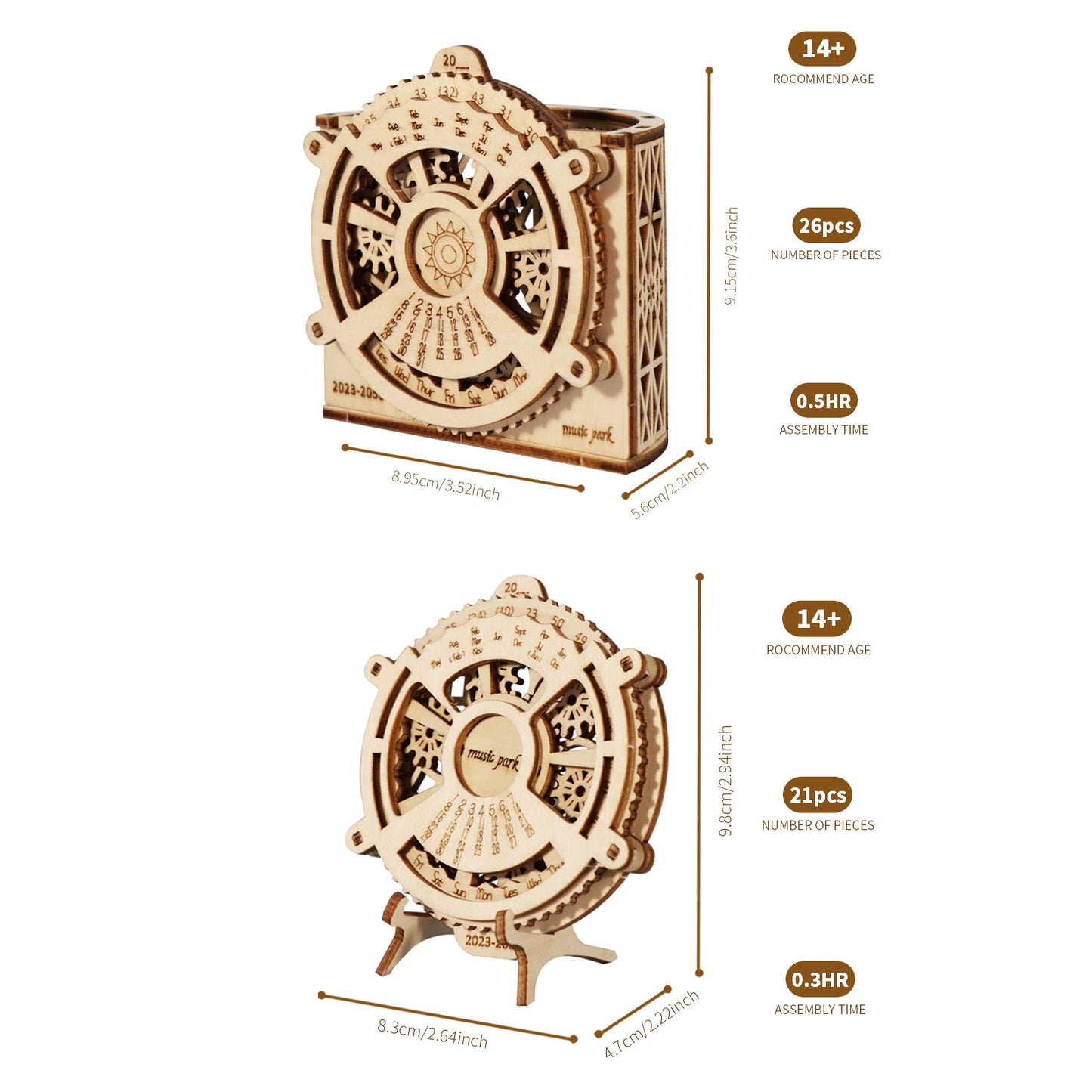 Factory wholesale 3D Wooden Puzzles Perpetual Calendar Pen holder Mechanical Models Propelled Construction Model Kits For Teens and Adults Age14+