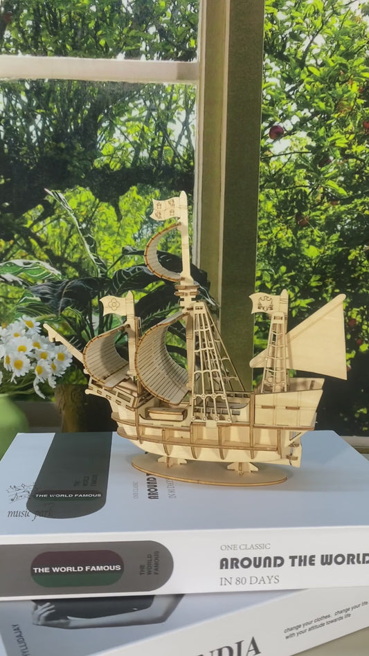 Factory wholesale Music Park 3D Wooden Puzzles Ocean Sailboat Model Kits Brainteaser Christmas/Birthday Gifts for Adults and Teens handmade