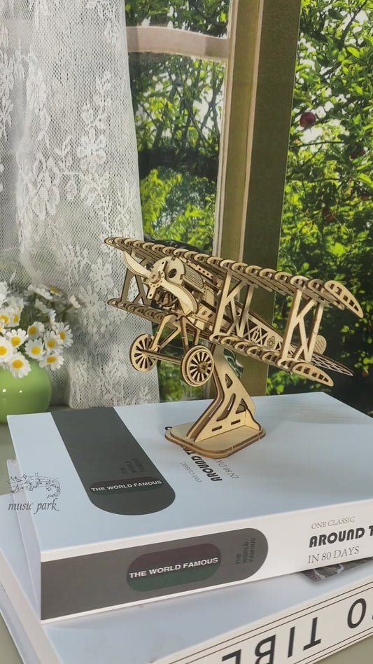 Factory wholesale Music Park 3D Wooden Puzzle Wood DIY Craft  Bi-Plane Model kits Handmade Gifts