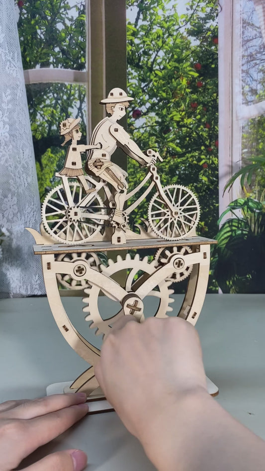 Factory wholesale Music Park 3D Wooden Puzzle Father and Daughter Diy Handmade Bicycle Assembly Model Kits  Creative Decoration