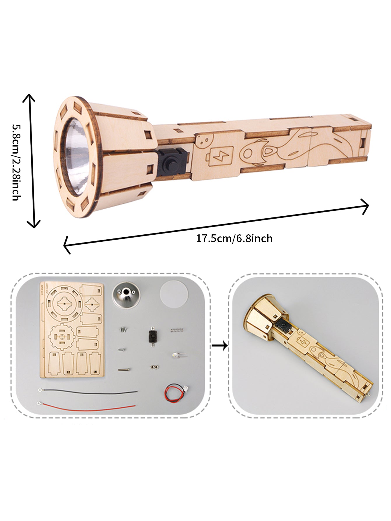 Factory wholesale Music Park 3D Wooden Puzzle Flashlight Model Kits DIY Small Production Set for Electrical Physics Science Experiments