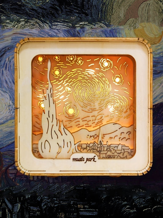 Factory wholesale Music Park 3D Wooden Puzzles For Adults Starry Sky Model Kit Night Lights Desk Decorations Birthday Gifts For Women