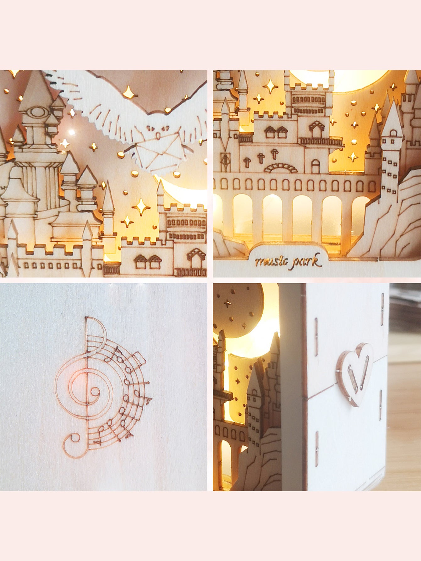 Factory wholesale Music Park 3D Wooden Puzzles Castle Model Kits Night Lights Desk Decorations Birthday Christmas Gifts For Women