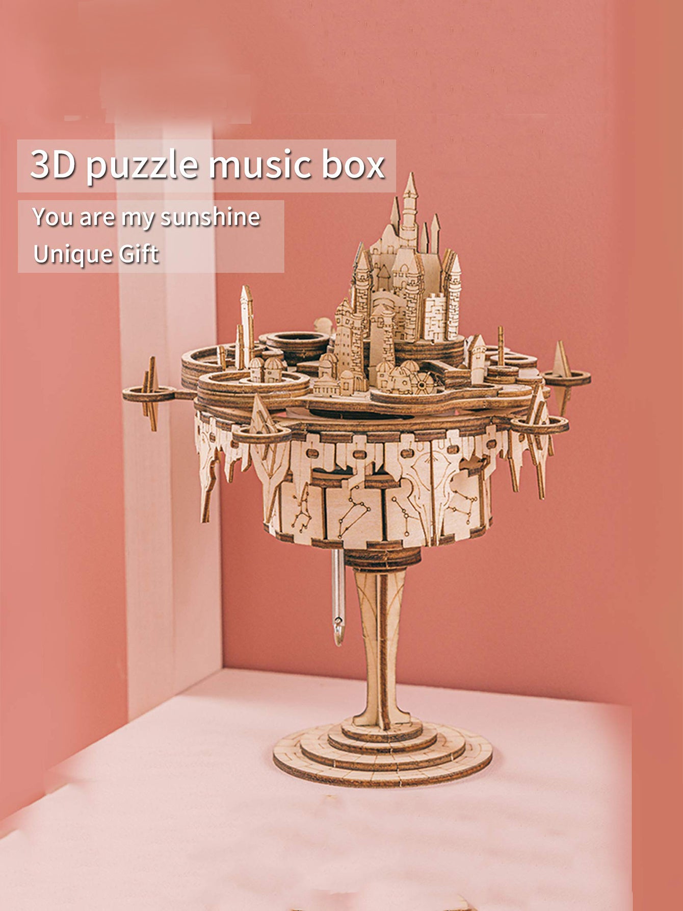 Factory wholesale Music Park 3D Wooden Puzzles Music Box kits You are My Sunshine Castle Building Model DIY Crafts Birthday Gift for Girls or Women Age 14+